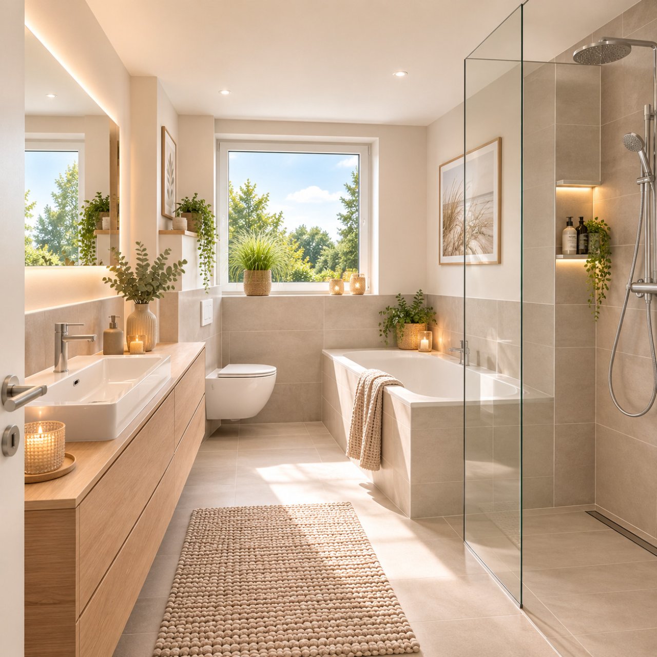 Modernes Bad mit Wanne und Dusche