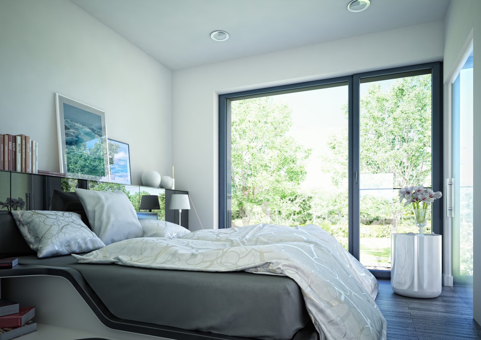 Schlafzimmer mit bodentiefen Fenstern Schlafzimmer mit bodentiefen Fenstern